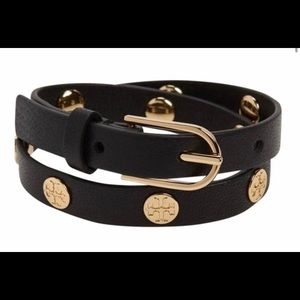Tory Burch double wrap leather bracelet black/gold